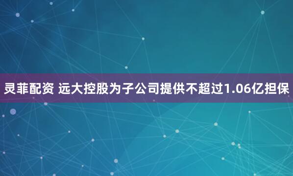 灵菲配资 远大控股为子公司提供不超过1.06亿担保